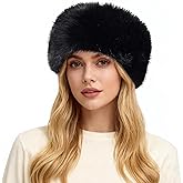HH HOFNEN Faux Fur Headband for Women Winter Fur Hat with Stretch Ear Warmer Earmuff Black