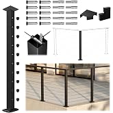 Muzata 36in Modular Cable Railing Corner Post Surface Mount T-drilled RW33 | Matches with Muzata Modular Level Kit (With Handrail), Tensioners &amp; Terminals Included, One-Post Corner, Black Cable Railing
