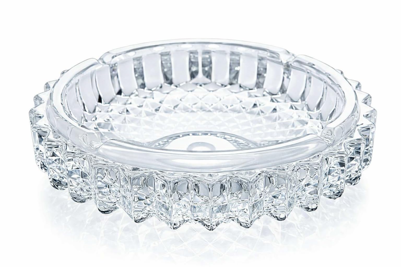 Cut Glass Ashtray 12cm – Heavy Crystal Style Round Ashtray with Deep Bowl & Cigarette Rest – Elegant Table & Bar Decor Clear Glass Ashtray (JR1508)