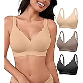 Womens Seamless Bras No Underwire Push Up Bras Scalloped V Neck Padded Bra Wireless Bralette Basic Everyday Bra Multiple Pack