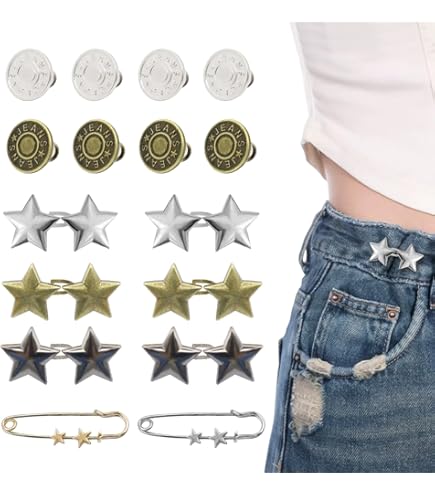 Bouton De Ceinture Ajustable En Forme D'étoile - Sans Couture, Réutilisable - 3cm - Alliage Argenté - Neuf Avec étiquettes