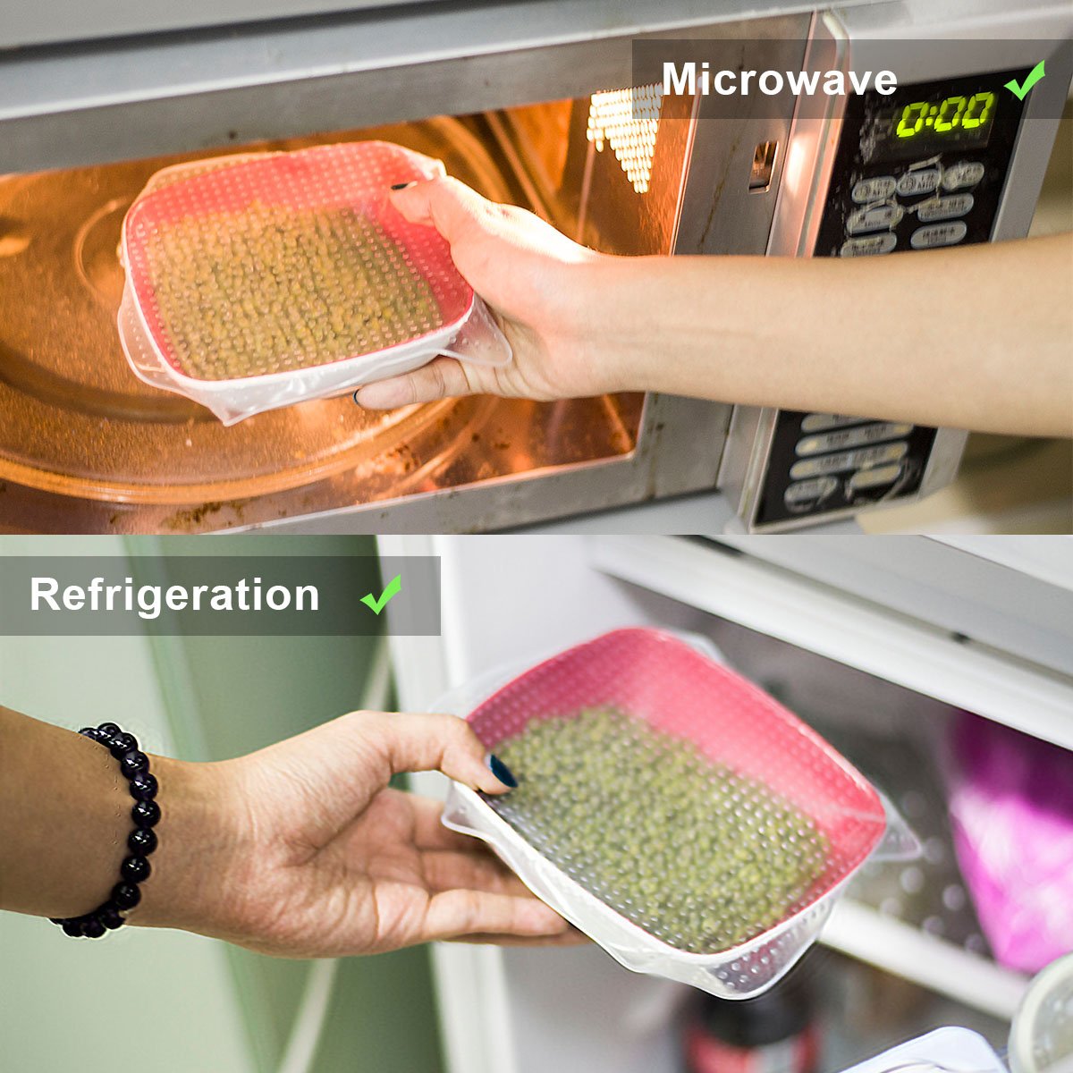 Oumosi Coperchi in Silicone Estensibile, Set 4 pezzi - Coperchi in silicone per Insalatiere, Ciotole, Tazze e Contenitori di tutte le forme