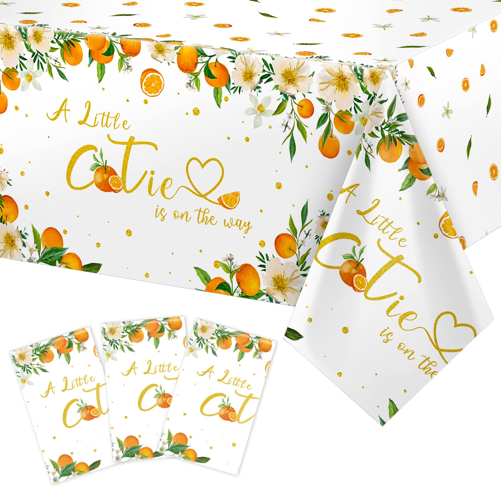 Photo 1 of 3 Pcs Little Cutie Tablecloth, Little Cutie Baby Shower Theme Decorations Orange Fruit Baby Shower Theme Party Supplies Waterproof Table Covers for Tangerine Birthday Party Table Decor, 54 x 108 Inch
