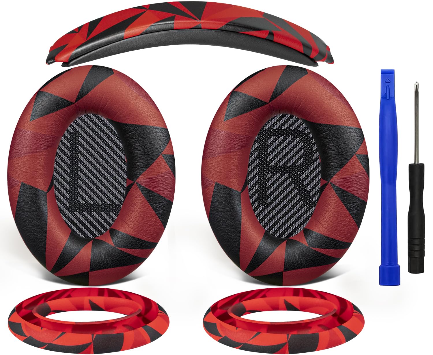 SOULWIT Ear Pads Cushions + Headband + Silicone Earpads Cover Protector, Replacement Kit for Bose QuietComfort 35 QC35, QC35 ii Over-Ear Headphones - Red Storm — image 1