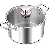 E-far 8 Quart Stock Pot with Lid, 18/10 Tri-ply Stainless Steel Stockpot for Induction Ceramic Gas Stoves, Heavy Duty Cooking Pot for Pasta Soup Stewing Simmering, Oven and Dishwasher Safe