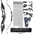 D&Q Hunting Recurve Bow and Arrow Set for Adults Kit Black Hunter Longbow Archery Hunting Target Practice Takedown Longbow Package 30 35 40 45 50 lbs Right Handed with Bow Case Stringer Arrow