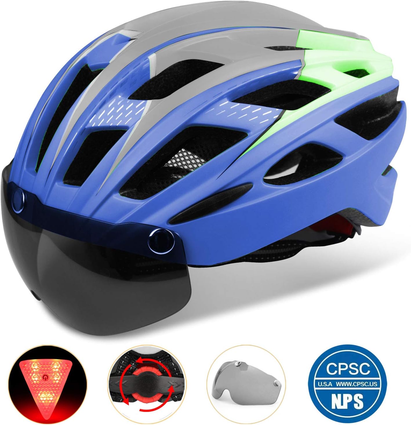 Basecamp Bike Helmet, Bicycle Helmet CPSC Certified Cycling/Climbing Helmet BC-069 with Detachable Magnetic Goggles Visor&LED Back Light&Portable Backpack Adjustable for Men/Women Mountain