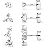 S925 Sterling Silver Flat Back Earrings for Women Hypoallergenic - 14K Gold Plated Flatback Stud Earrings Cartilage Helix Tragus Conch Piercing Jewelry 3 Pairs Dainty CZ Butterfly Studs