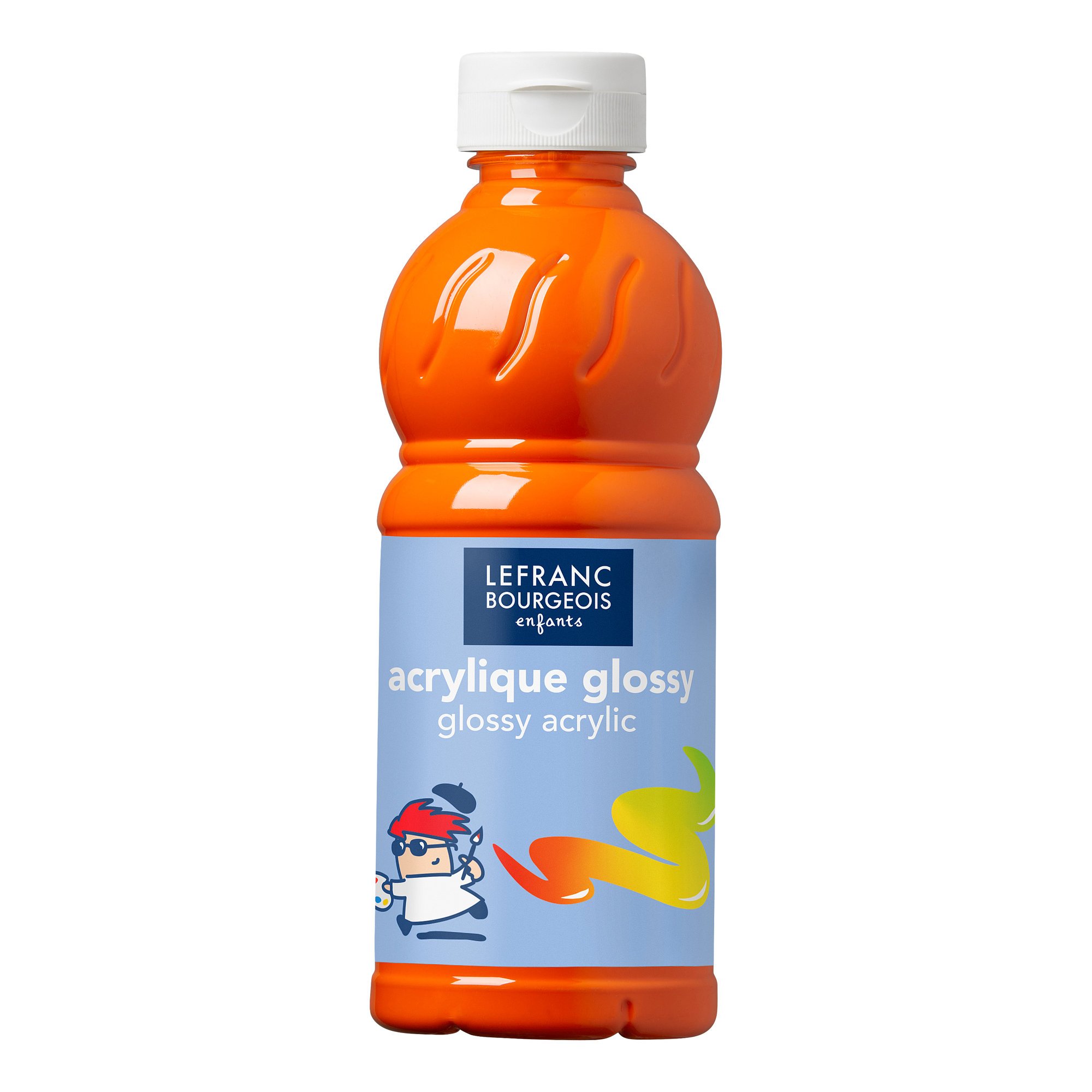 Lefranc Bourgeois 188303 Glossy Children's Acrylic Paint, Ready-to-Use Liquid Acrylic Paint, Glossy and Waterproof, Ideal on Paper, Cardboard, Wood, Plaster, Metal, Plastic, 500 ml Bottle - Orange