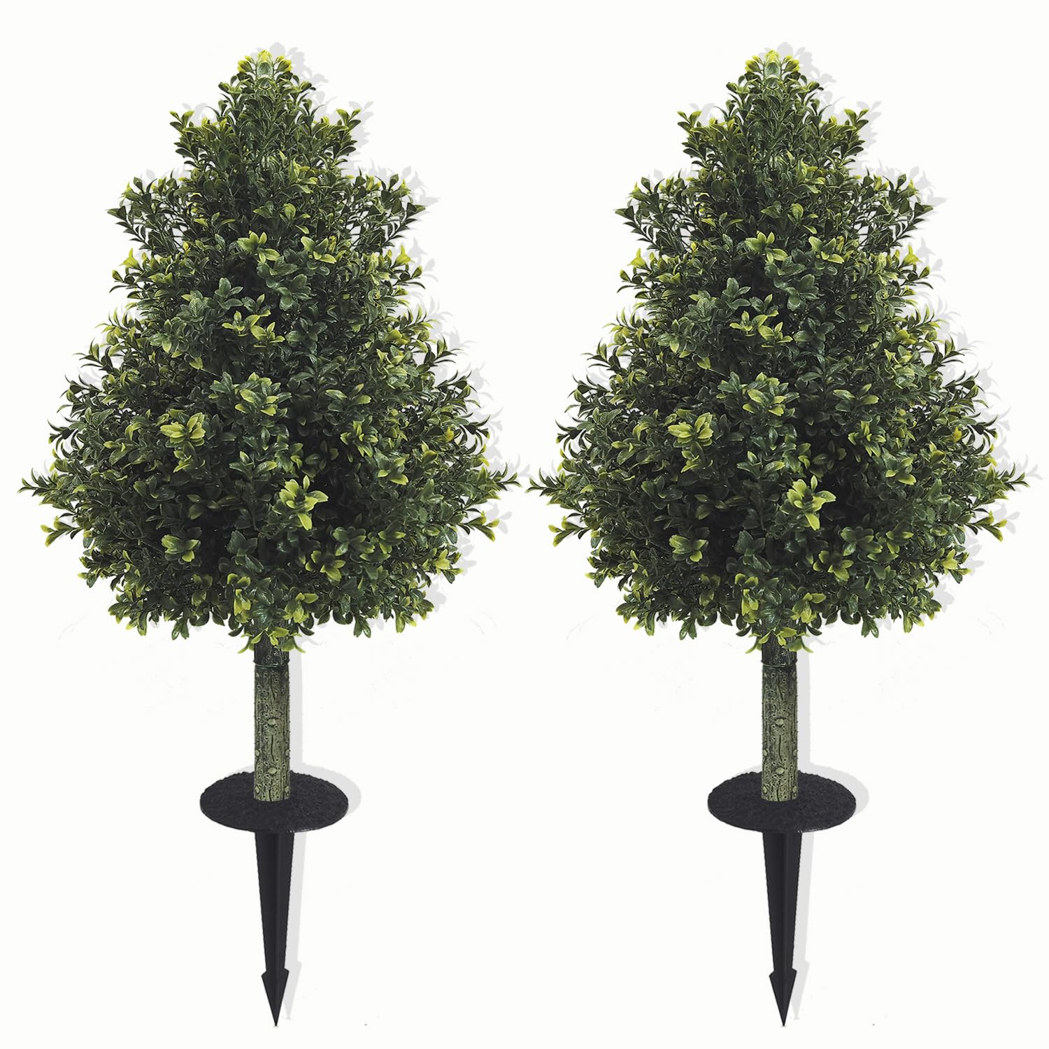 Photo 1 of 2-Pack 33" UV-Resistant Boxwood Topiary Ball Trees | Artificial Outdoor Plants with Ground Spikes for Porch, Patio, Planters & Indoor Decor
