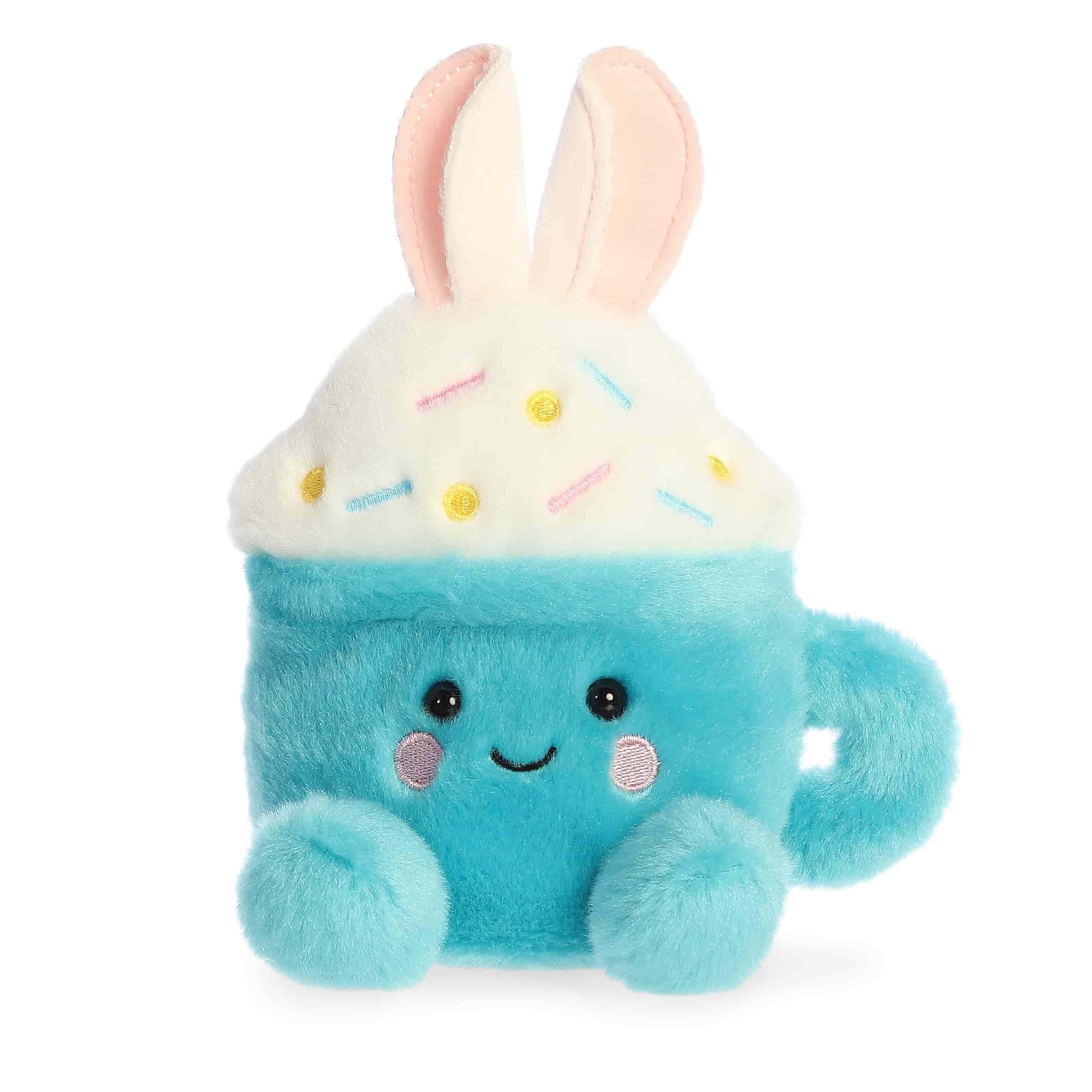 Aurora Adorable Palm Pals Lopi Bunny Latte Stuffed Animal - Fun Collectible Plush For Kids and Adult Collectors - Seasonal Plush For Easter Holiday - Blue 6 Inches