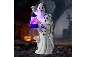 twinbling Triple Ghosts Halloween Decorations Outdoor with Solar Lantern,Cute Spooky Halloween Ghost Figurines,Ghost Decor Outside Decor for Yards Porches Gardens Lawn Party