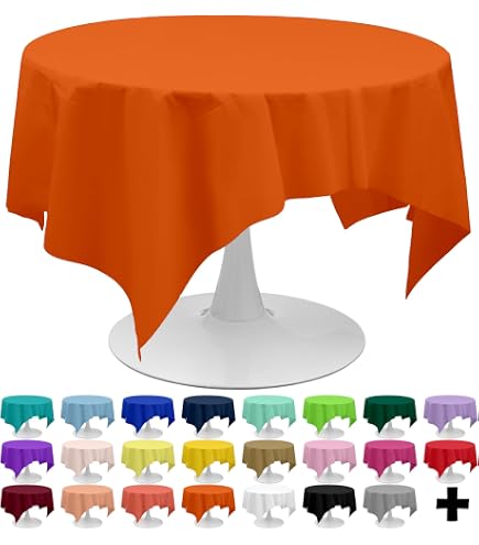 4 Pcs Halloween Round Disposable Tablecloths - Waterproof Plastic Table Covers in White, Black, Purple, Orange for Table Decorations, Party, Dining, Buffet, Outdoor, Camping, Picnic