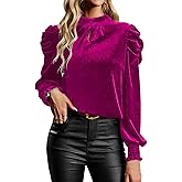 Womens Mock Neck Puff Long Sleeve Velvet Tops Fall Winter Trendy Dressy Casual Elegant Shirts Blouse