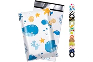 Jowlroel Ocean Printed Poly Mailer 6x9 Inch 100 Pcs, Waterproof and Tear-Resistant Shipping Bags for Clothing, Strong Mailing Bags with Self-Seal, Cute Packaging Bags for Small Business