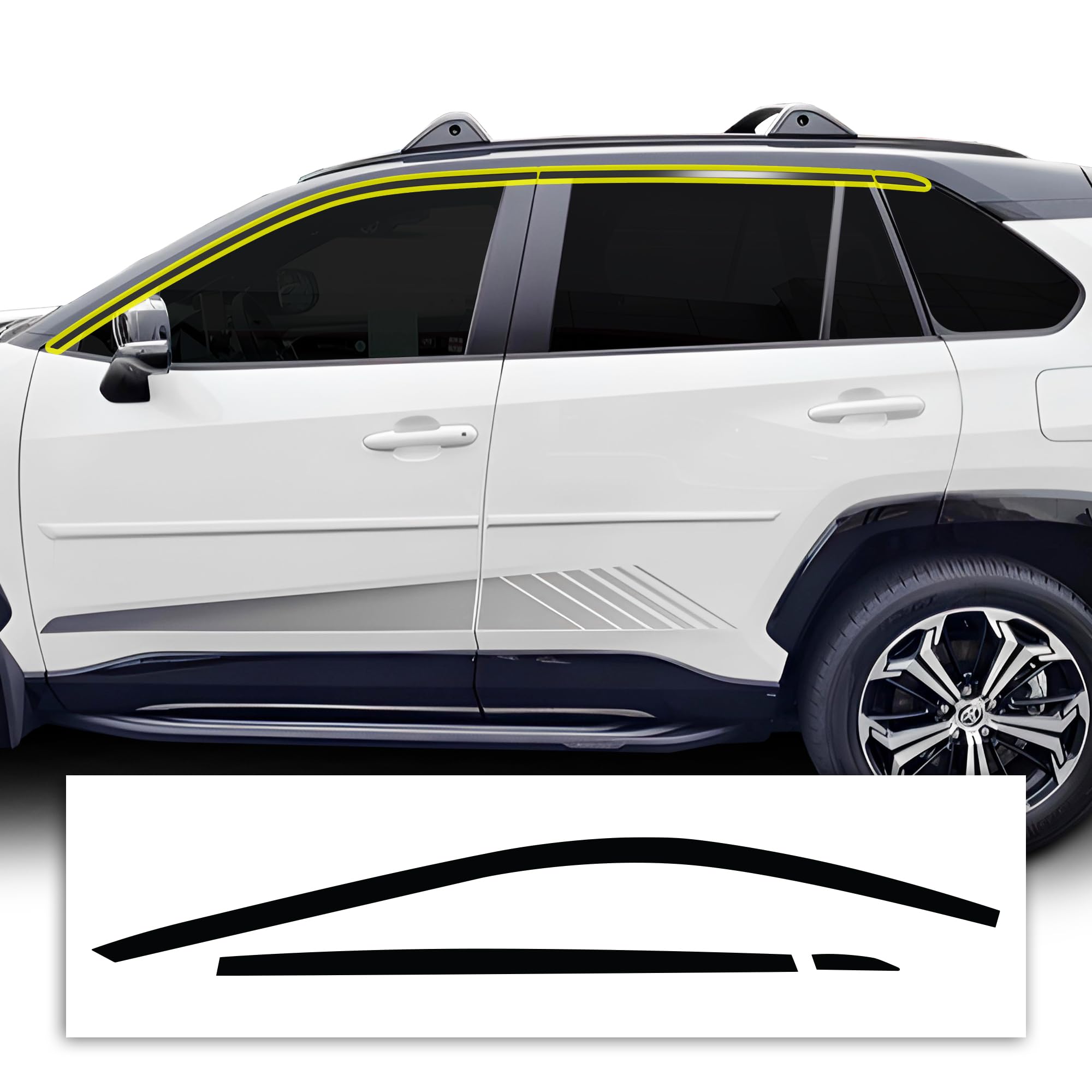 Photo 1 of BOGAR TECH DESIGNS Side Window Chrome Delete Overlays Compatible with Toyota Rav4 2019-2025, Gloss Black