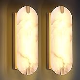 14.17in Alabaster Wall Sconces, Natural Marble Wall Light Set of Two, Modern LED Alabaster Sconces for Living Room Indoor Wal