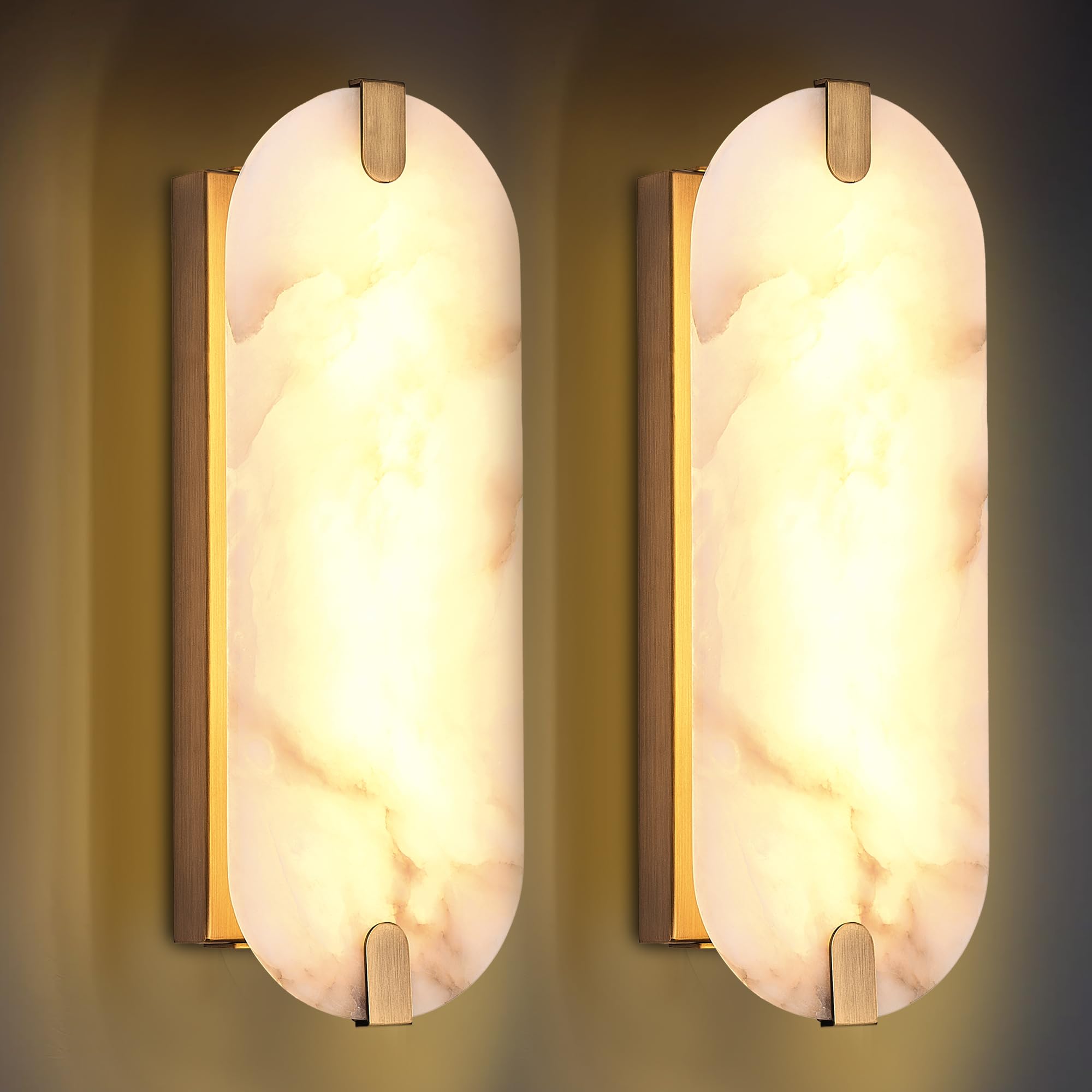 Photo 1 of 14.17in Alabaster Wall Sconces, Natural Marble Wall Light Set of Two, Modern LED Alabaster Sconces for Living Room Indoor Wall Lamps for Dining Room Stairs Bedroom,Brushed Gold