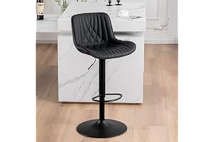 YOUTASTE Modern Black Bar Stool 1 PC, Single Comfy Faux Leather Upholstered Counter Height Swivel Bar Chair with Metal Legs f