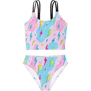 Plaaee Toddler Girls Swimsuit Colorful Lighting Bolts Two Piece Bathing Suit for Kids Beach 5-12Y