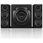2.1 Computer Speakers with Subwoofer, 160W RMS, Bluetooth 5.3, Black | A 8-inch subwoofer, wood cabinets and silk dome tweeters. AUX/RCA, optical and coaxial inputs for PCs, TVs and turntables.