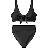 ANRABESS Bikini Sets for Women Summer High Waisted 2 Piece Bathing Suit Ribbed Tie Knot Swimsuit 2026 Beach Vacation Swimwear