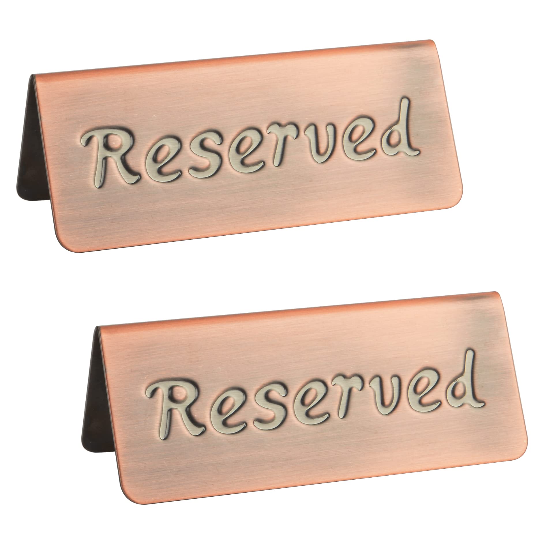 Photo 1 of 2 Pack Small Reserved Table Signs for Restaurants,Dinner Parties,Banquets,Events,Stainless Steel Table Tent Place Signs,10 Year’s Use,Etched Design,Double Sided View,4.7x1.9 In,(Vintage Red)