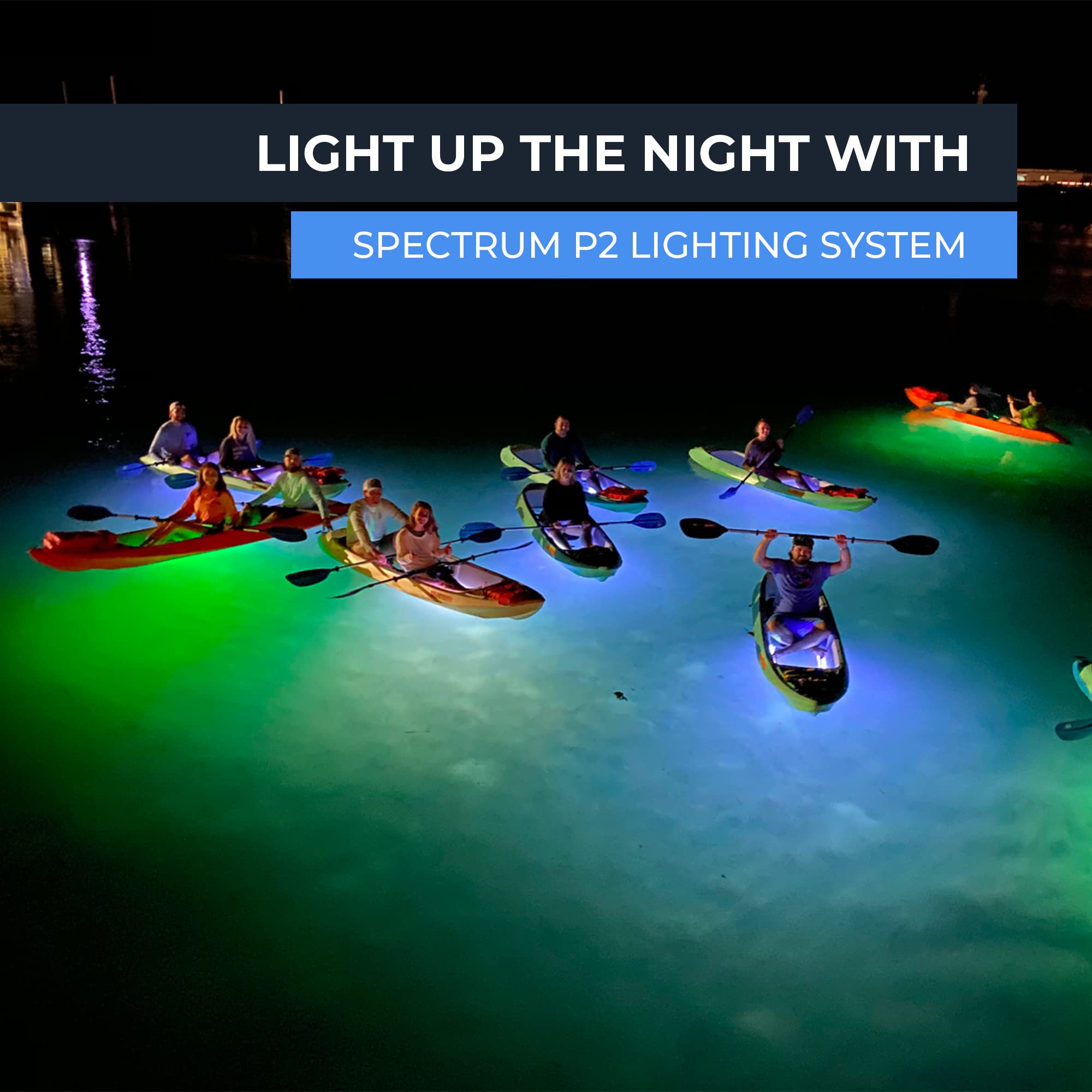 NOCQUA Spectrum P2 Paddleboard Color Changing Lighting System - LED Lights, Rechargeable, Compatible with SUP, SOT Paddleboard, Kayak, Canoe - Travel Case Included
