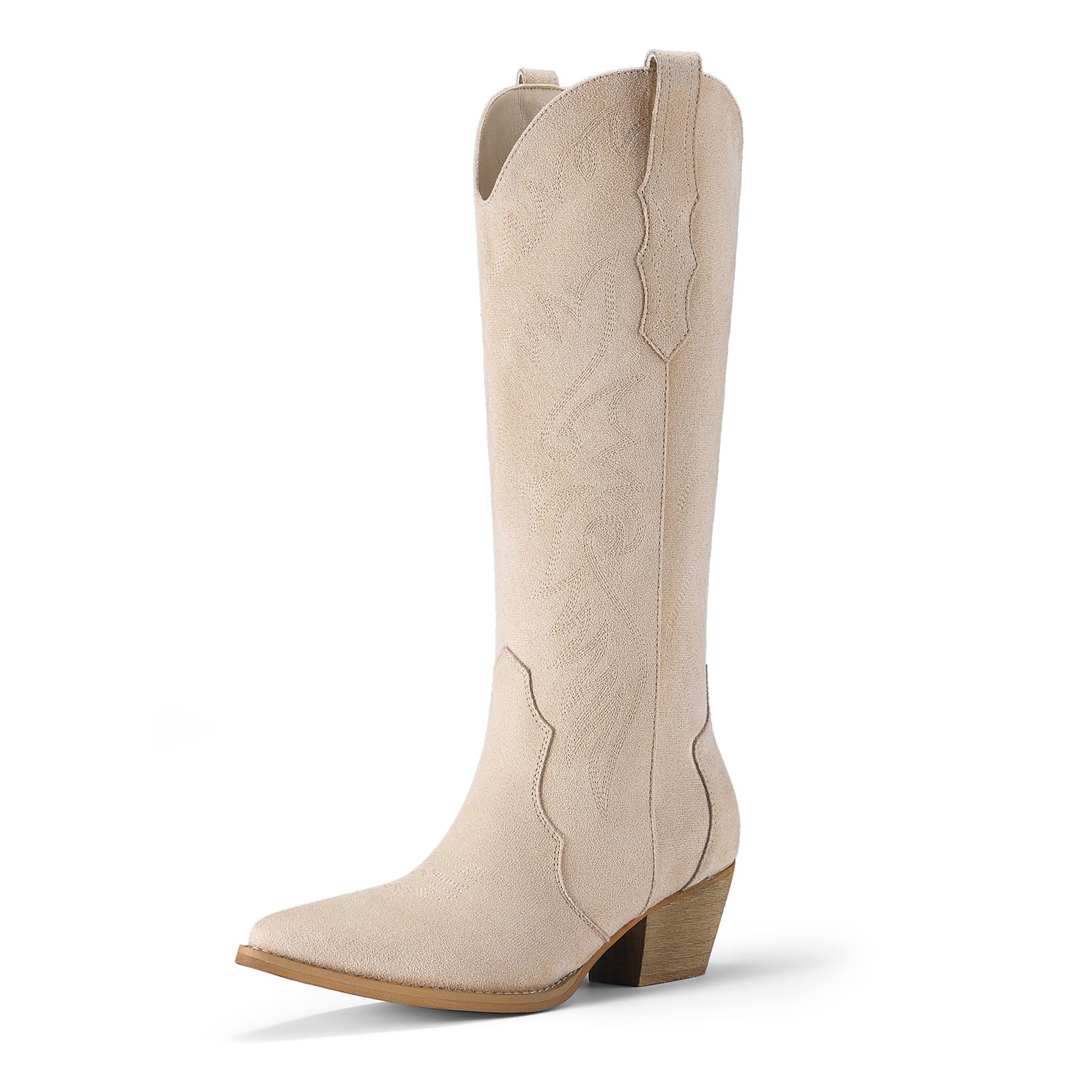 Girls' Cowboy Pointed Toe Knee High Western Boots – Classic Style, Faux Leather, Sizes 9-4