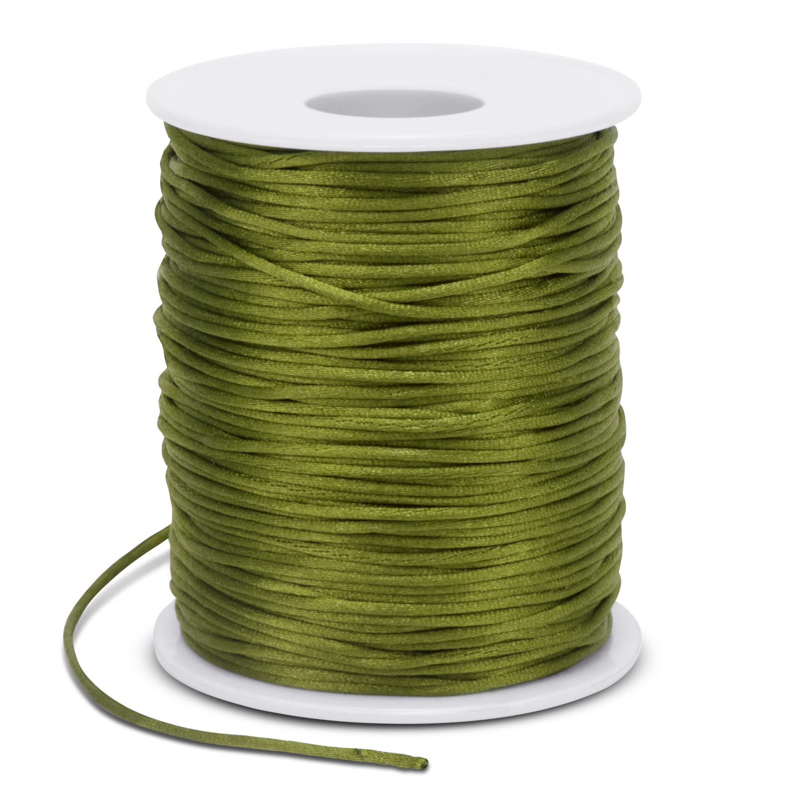 LEREATI Satin Cord 1.5mm x 100m Nylon Cord Bracelet Thread, Rattail Silk Beading Thread Jewellery String for Making Bracelet, Necklace, Chinese Knot, DIY Crafts (Army Green)