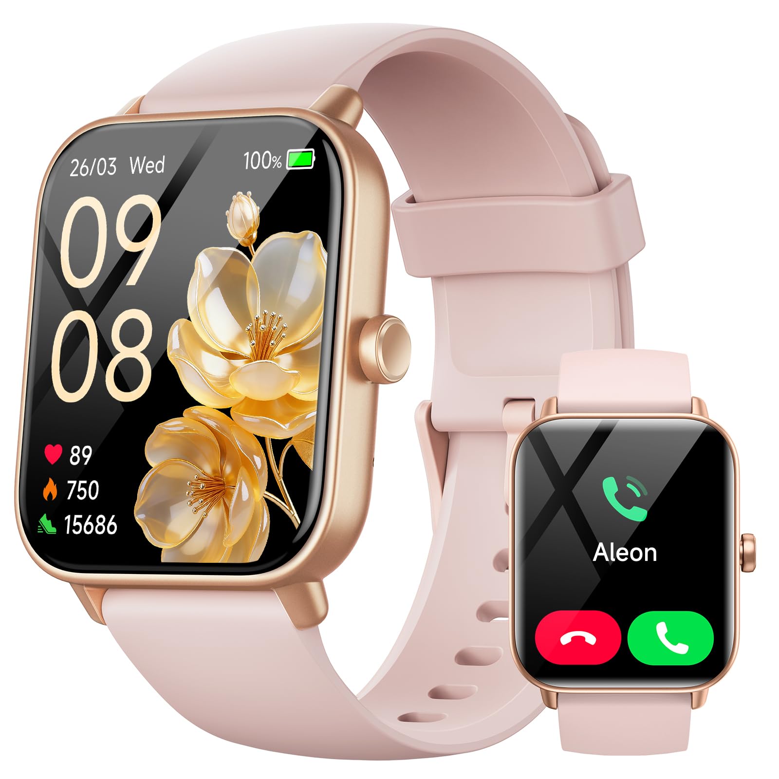 Smartwatch Damen mit Telefonfunktion,1.8" Smart Watch Fitnessuhr mit Whatsapp und Alexa,Herzfrequenz Schlafmonitor,120+ Sportmodi Fitness Tracker,IP68 Wasserdicht Uhren Damen für Samsung/Android/iOS