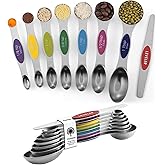 ChefAide Set of 8 Magnetic Measuring Spoons, Stainless Steel, Dual Sided | Stackable Metal Teaspoon & Tablespoon, with Levele