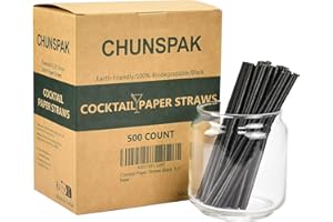 CHUNSPAK Short Paper Straws Bulk 5.5 inch - 500 ct. Disposable Black Paper Drinking Straw, Sip Stirrers for Cocktail, Coffee and Short Drinks