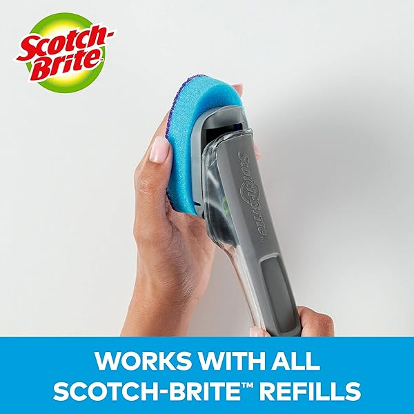 SCOTCH-BRITE ADVANCED SOAP CONTROL NON-SCRATCH DISHWAND, 1 DISH WAND, KEEP HANDS OUT OF THE MESS, PREVENTS SOAP FROM LEAKING, LEAK-FREE GUARANTEE, BEST FOR NONSTICK POTS AND PANS, GLASS, TUBS, & MORE