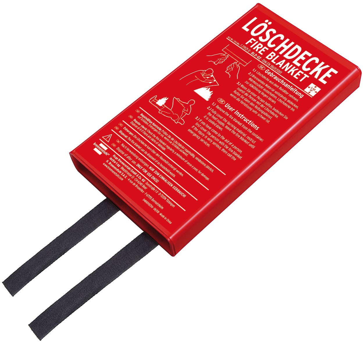 Brennenstuhl Fire Blanket BLD-02 (Fire Protection Blanket 120 x 120 cm, Instant Aid for Emergencies of Fires)