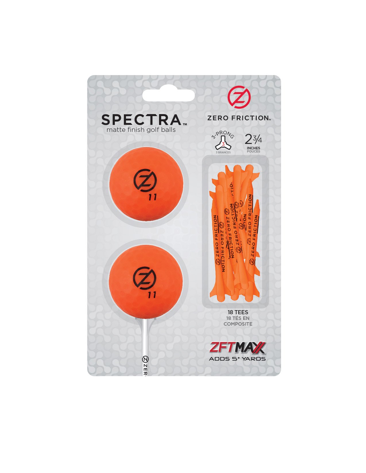 Zero Friction Spectra 2 Ball/Tee Pack, Neon Orange