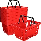 12 Pcs Shopping Baskets 20 L Plastic Store Retail Baskets with Handles 16.9 * 11.8 * 9.1 Inches for Market Grocery Supplies Thrift Convenience Storage(Red)
