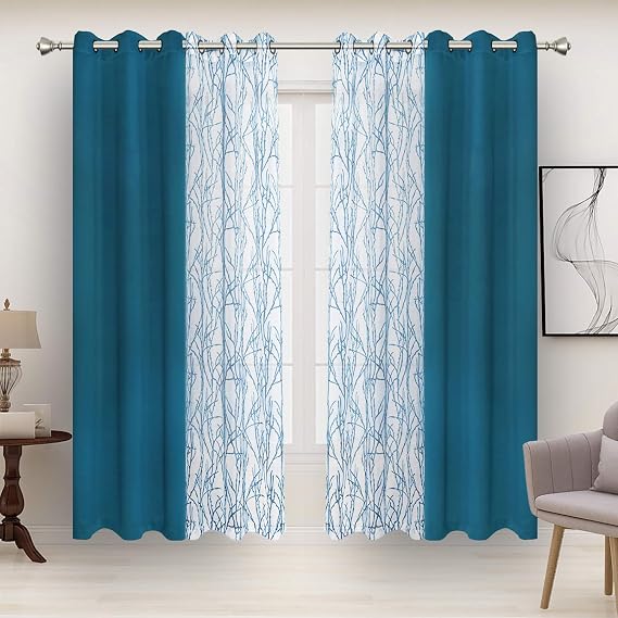 Amazon.com: BONZER Mix and Match Curtains - 2 Pieces Branch Print Sheer