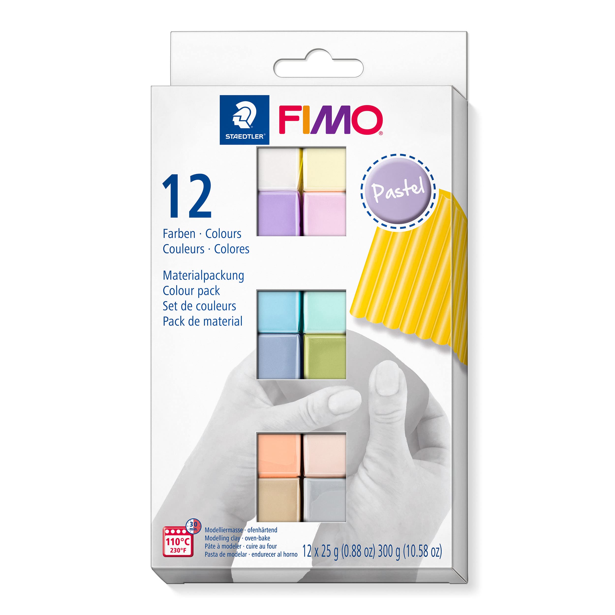 STAEDTLER 8023 C12-3 FIMO Soft Oven-Hardening Polymer Modelling Clay - Assorted Pastel Colours (Pack of 12 x 25g Blocks)