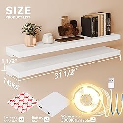 BAMEOS Floating Shelves with LED Lights, 31" White