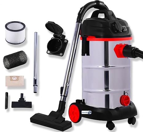 Masko® Industriestaubsauger Staubsauger Nass Trocken Sauger Edelstahl 1600W , Rot ?+ Steckdose ? Blasfunktion ? Trocken-Sauge