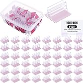 Fulmoon 100 Pcs Sign Holder Adhesive Base Sign Holders with Storage Box Multiple Uses for Counters Warehouses Sneeze Guard, Self Adhesive Name Tag (1*1in)
