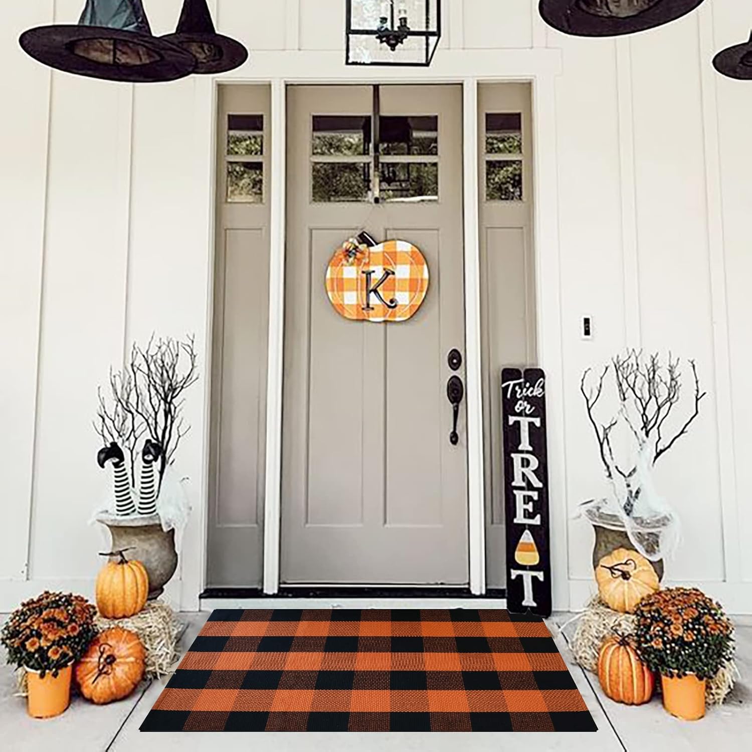 Rugs, Pads & Protectors - DR.NATURE Orange and Black Plaid Rug, 43