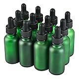 NOOEEISS 12 Pcs, 1oz Dropper Bottle, Green Glass