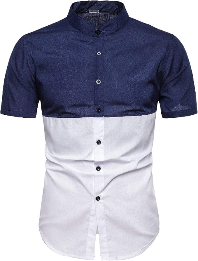 Men's Button Stand Collar Shirts Slim Fit Patchwork Patchwork Fashion