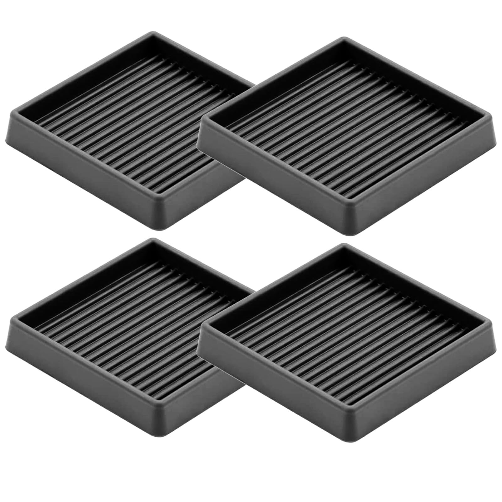 Glarks Black 4Pcs 4 x 4in Square Shape Non Slip Furniture Pads Rubber Anti Skid Caster Cups, Leg Coasters Couch, Chair, Feet, and Bed Stoppers Anti-Sliding Floor Protectors for Furniture
