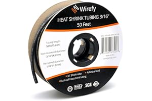 Wirefy 3/16" Heat Shrink Tubing - 3:1 Ratio - Adhesive Lined - a resistant Heat Shrink - Black - 50 Feet Roll
