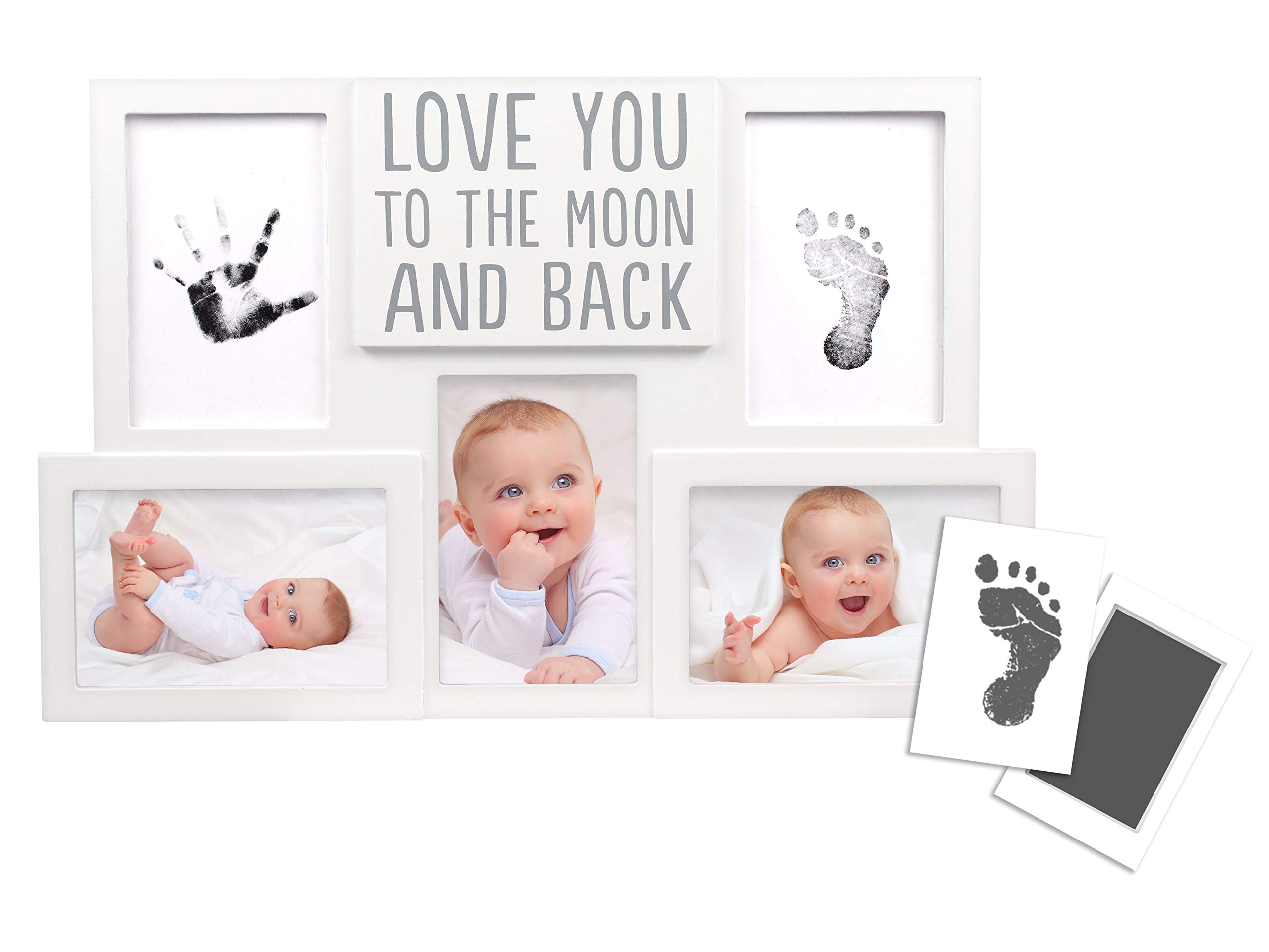 Pearhead Love You to the Moon and Back Collage Baby Frame, Gender-Neutral Nursery Décor for New and Expecting Parents, Newborn Keepsake, White
