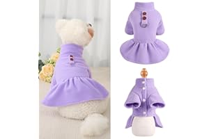 FURRYMONG Fleece Dog Dress with Harness, Dog Dresses for Small Dogs, Winter Dog Clothes for Small Dogs Girl, Cute Princess Birthday Dog Dresses for Extra Small Dogs Chihuahua Yorkie Pet Cat Apparel S Purple