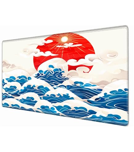 Giant Gaming Mouse Pad Desk Mat - 48x24 Inches, Non-Slip Rubber Base, Smooth Fabric Surface, Sea Wave Design